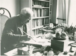 Felice Casorati nel suo studio